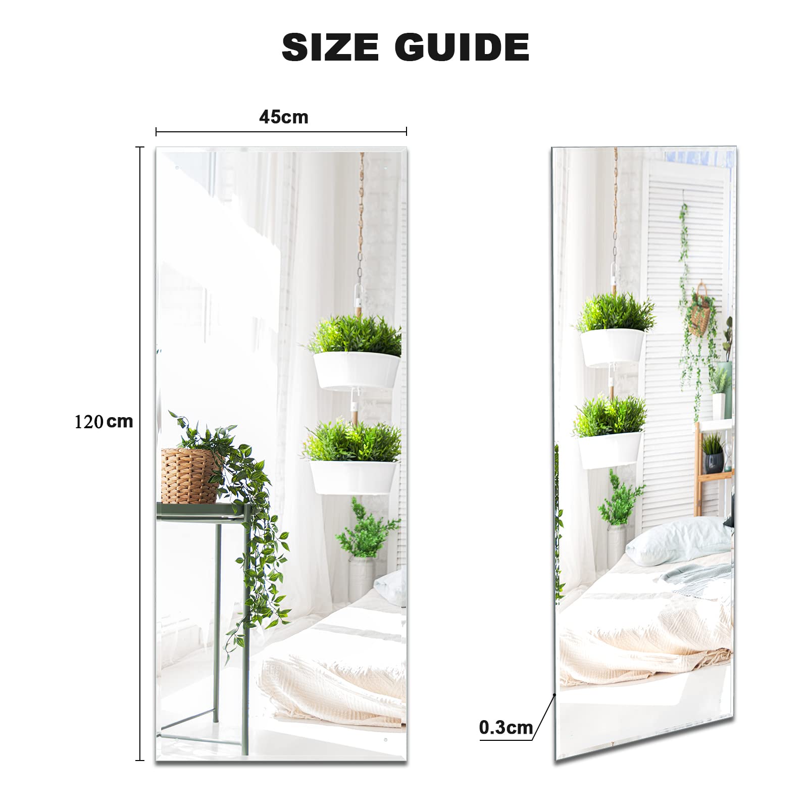 Dripex Spiegel 120x45cm Rahmenloser Badezimmerspiegel rechteckig Wandspiegel mit poliertem Rand und vorgebohrten Löchern Badspiegel für Ankleidezimmer Schlafzimmer und Wohnzimmer