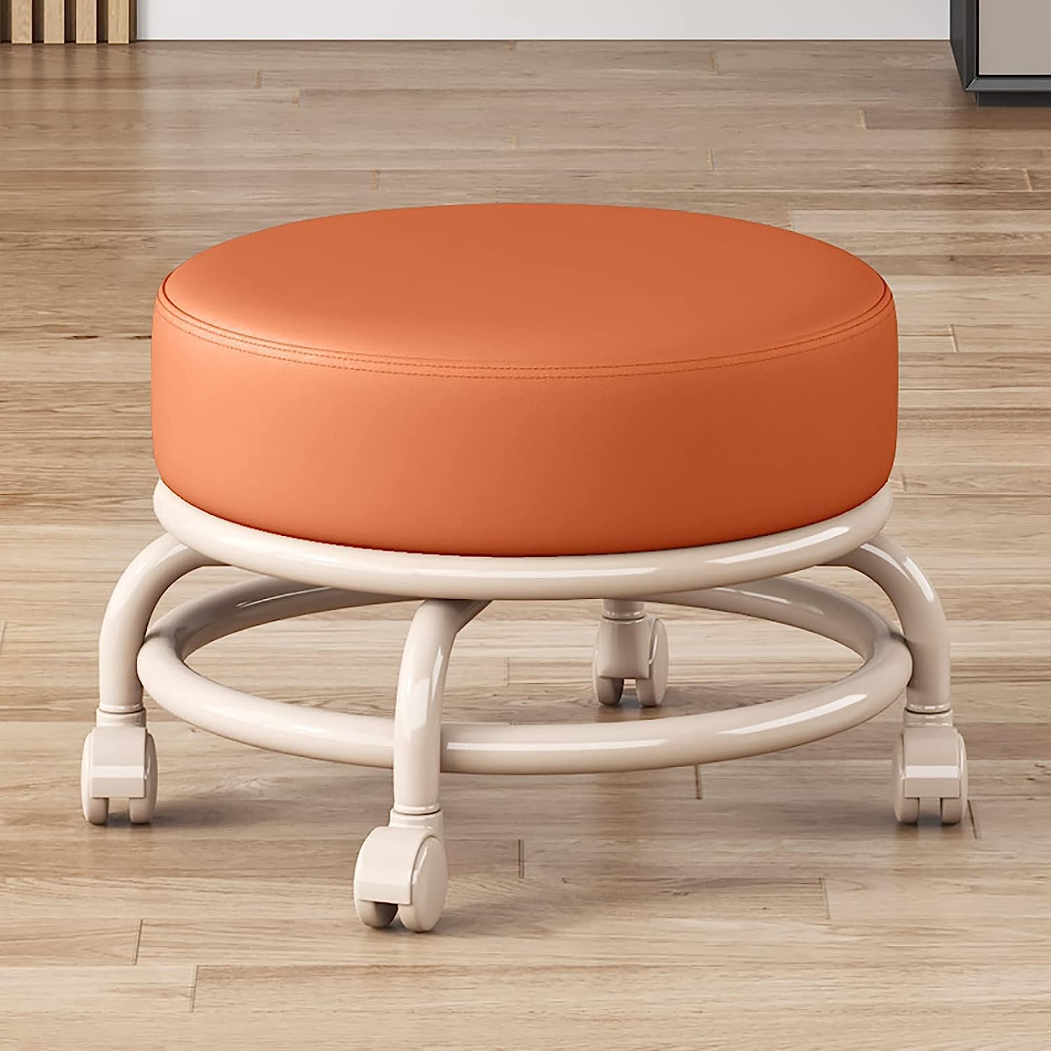 Repose-pieds pivotant cuir tabouret appoint moderne salon chambre orange B