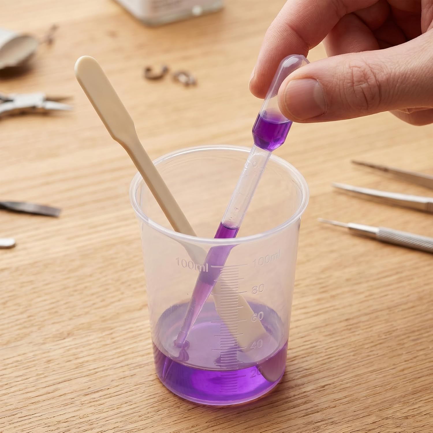 Artibetter 20 Sets Silicone Resin Mixing Measuring Cups 3.4oz for Resin Supplies, Reusable Plastic Cups with Dropper Pipettes & Stir Spoons for Epoxy Mixing, Jewelry Making