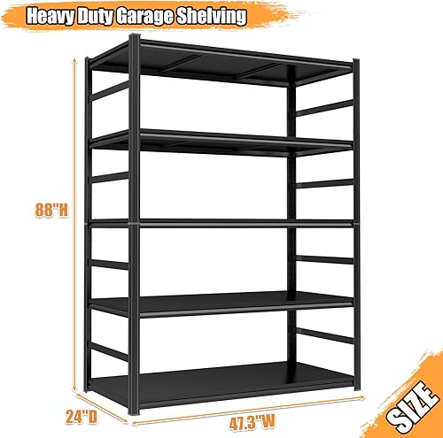 Miniatura 2 de Estantería de metal resistente para garaje, estantes de almacenamiento ajustables de 5 niveles, 3000 libras para garaje y sótano, cocina y despensa,