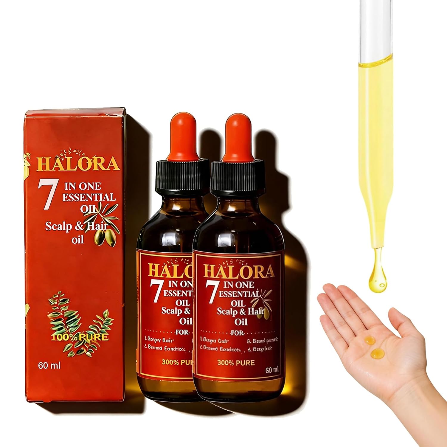 Halora Hair Growth Oil, Strengthening Biotin Oil Infused Frizzy & Damaged Hair Care - Split Ends & Dry Scalp Treatment, Premium Grade Carrier Oil, Hair, Eyelashes and Eyebrows (2)