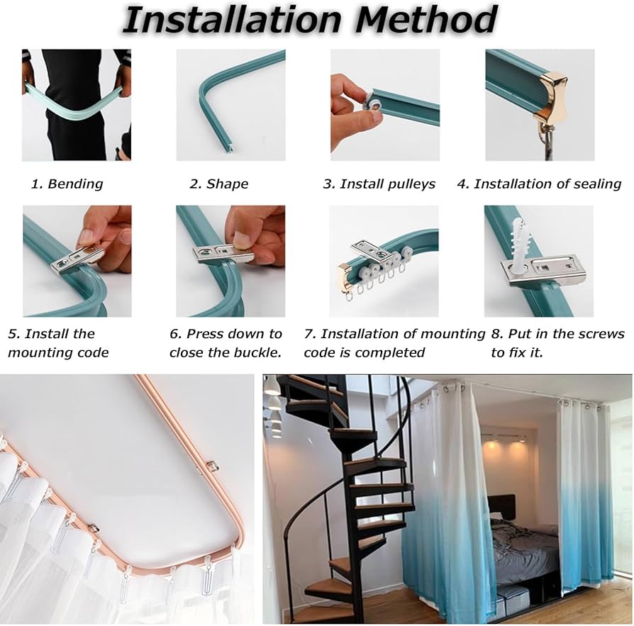 V3VOGUE Curvabile Binario per Tende A Soffitto O Montaggio A Parete, Divisore per Stanze Binari A Soffitto, Privacy, Guida Dritte O Curve, per Finestre, Camper, Tende da Doccia A Soffitto