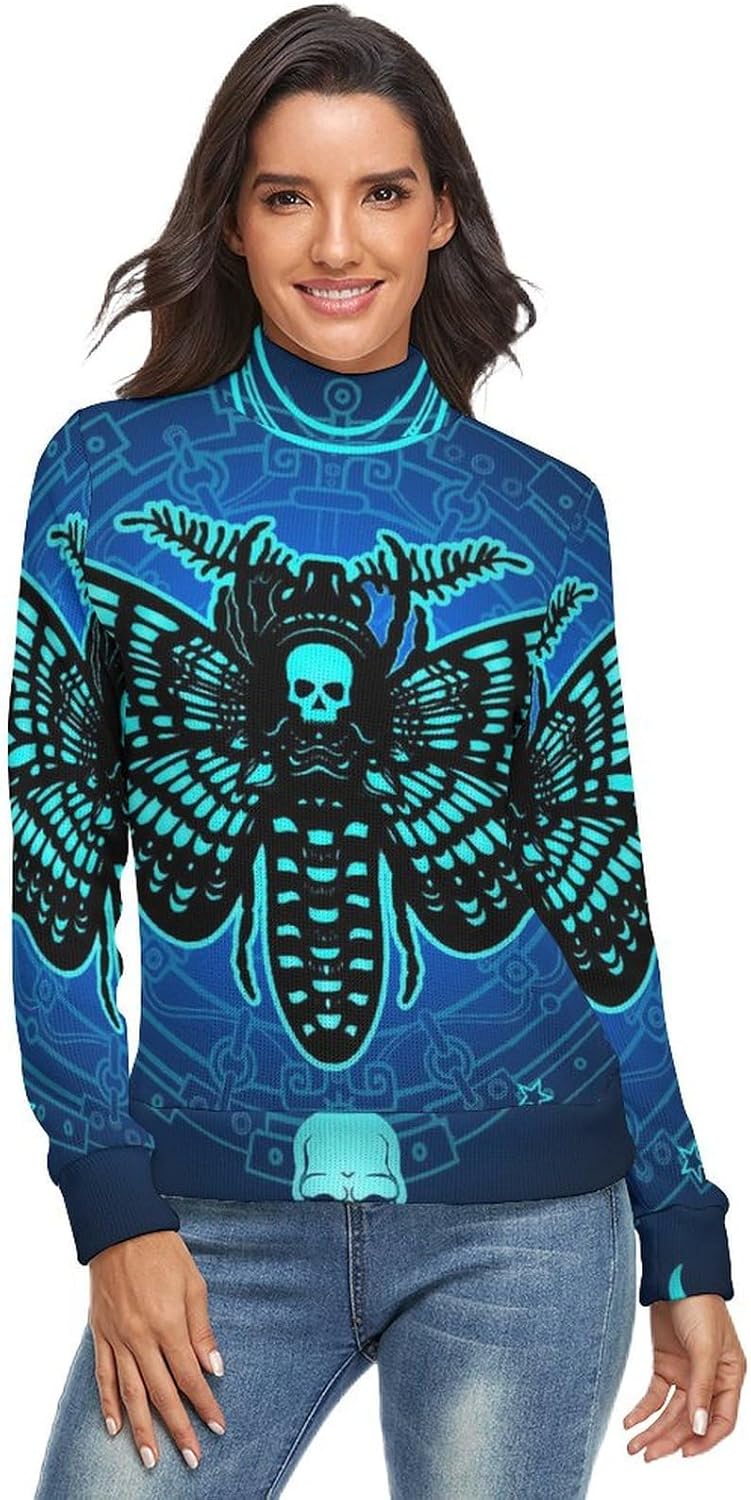 Mushrooms Print Sweater Womens Long Sleeve Turtleneck Sweater Slim Tops Shirts Thermal Underwear Tops Casual Clothes