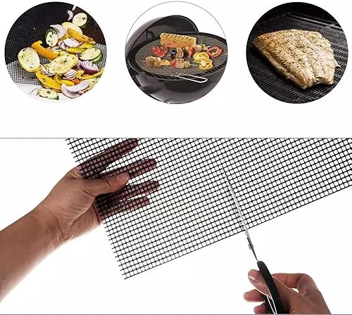 Miniatura 2 de Hylfenis Paquete de 5 alfombrillas de malla para barbacoa, antiadherentes, para parrilla al aire libre, funciona en ahumadores, pellets, gas,