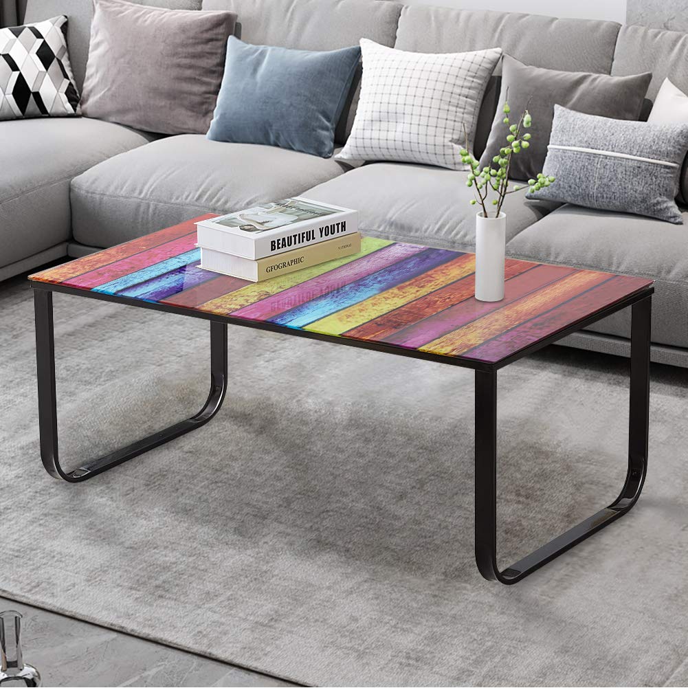 TUKAILAi Modern Rectangle Coffee Table, Tempered Glass