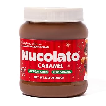 NUCOLATO | Caramel Hazelnut Spread | 12.3 oz - 350 g | Gluten Free - No Sugar Added | Best Low Carb Dessert - Food Snacks | Perfect Topping for Cake, Bananas, Cookies, Pancakes