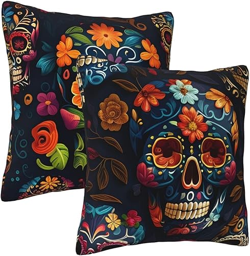 Miniatura 2 de Juego de 2 fundas de almohada de calavera del Día de los Muertos de 18 x 18 pulgadas para almohadas de sofá para decoración mexicana del Día de los