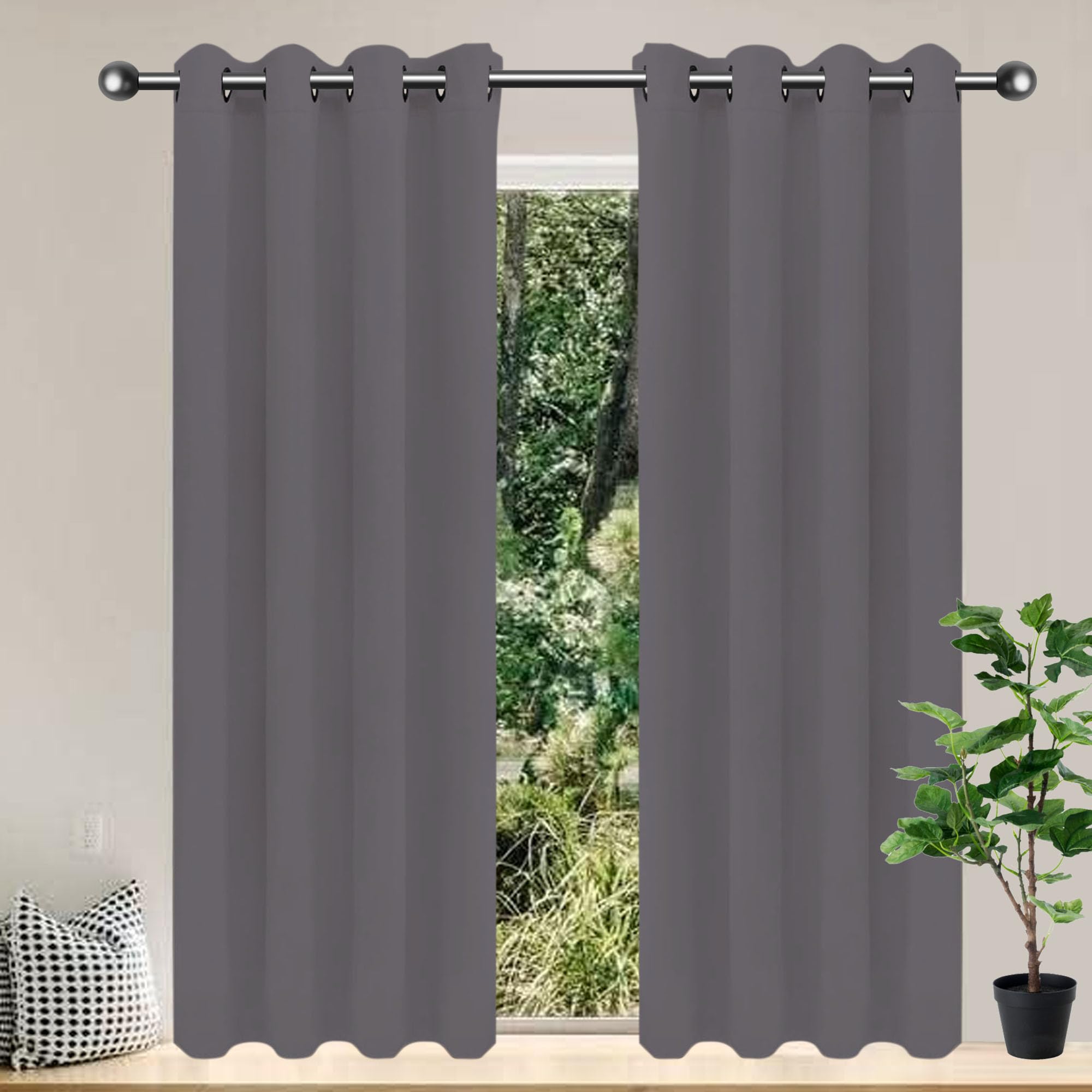 Tende per Interni 1 Pezzi 226 x 223 cm 100% Poliestere Tende Camera da Letto/Tenda Bianca per Il Soggiorno e La Camera, Grigio Scuro
