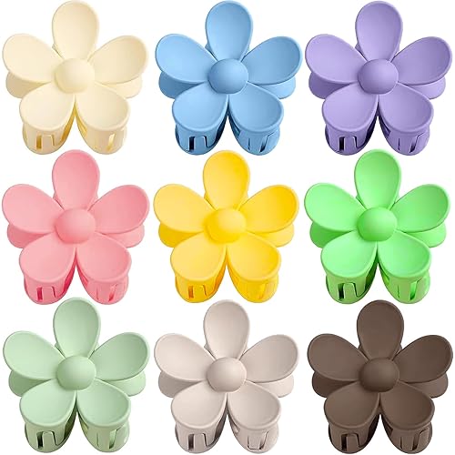 Pinzas para el cabello de flores, 9 pinzas grandes para cabello grueso y fino, antideslizantes, mate, bonitas, accesorios para el cabello para