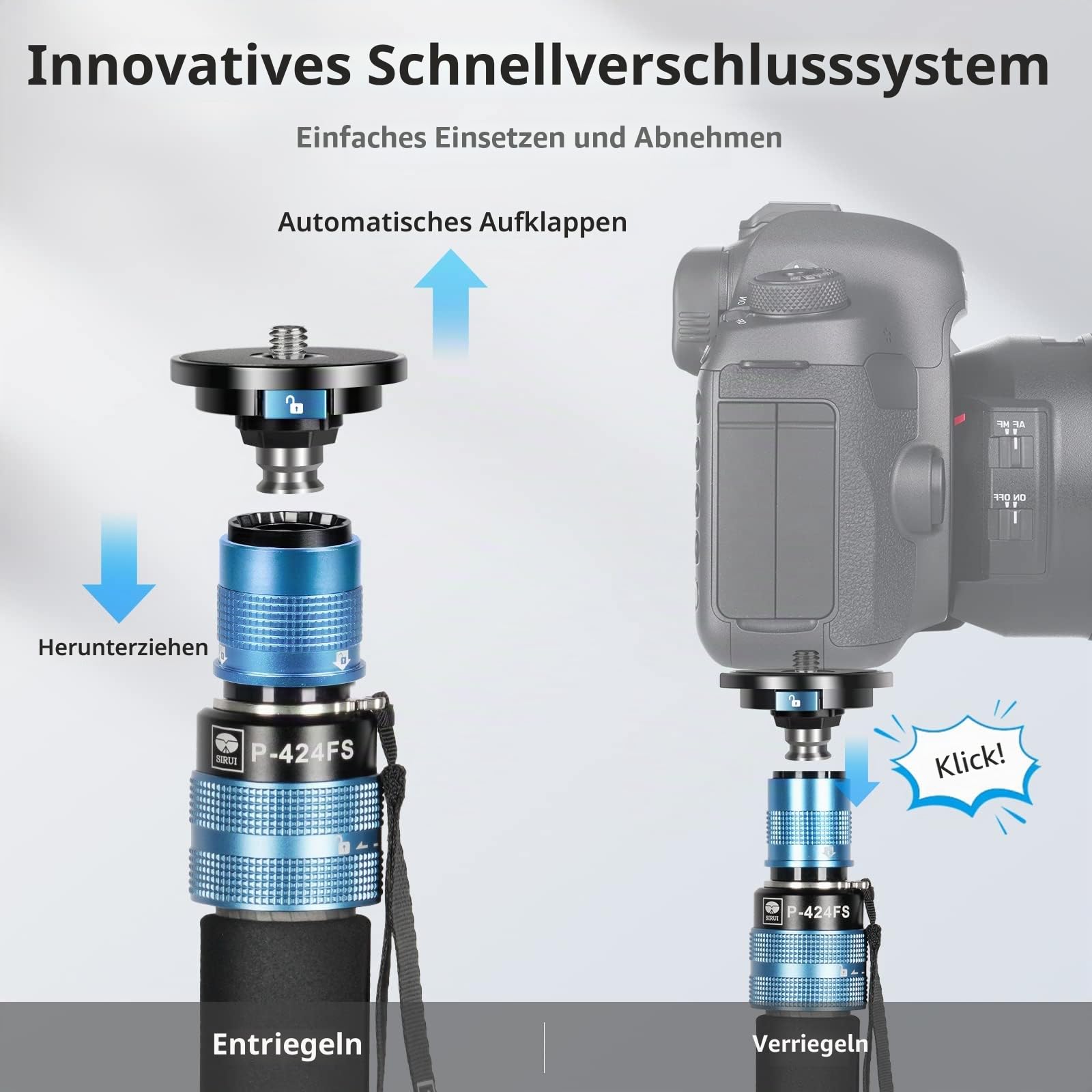 SIRUI P-424FS Einbeinstativ für Kamera, Modular, 3-in-1, Einbeinstativ aus Kohlefaser, mit Stativhalterung von 160 cm (63 Zoll), maximale Belastung 12 kg, für Kameras, DSLR, Camcorder