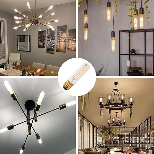 Miniatura 3 de TIANSHQ 6 bombillas LED tubulares E26 T10, luz diurna blanca Edison bombilla 4000K 8W regulable T10 para luces colgantes, lámparas, bombillas largas