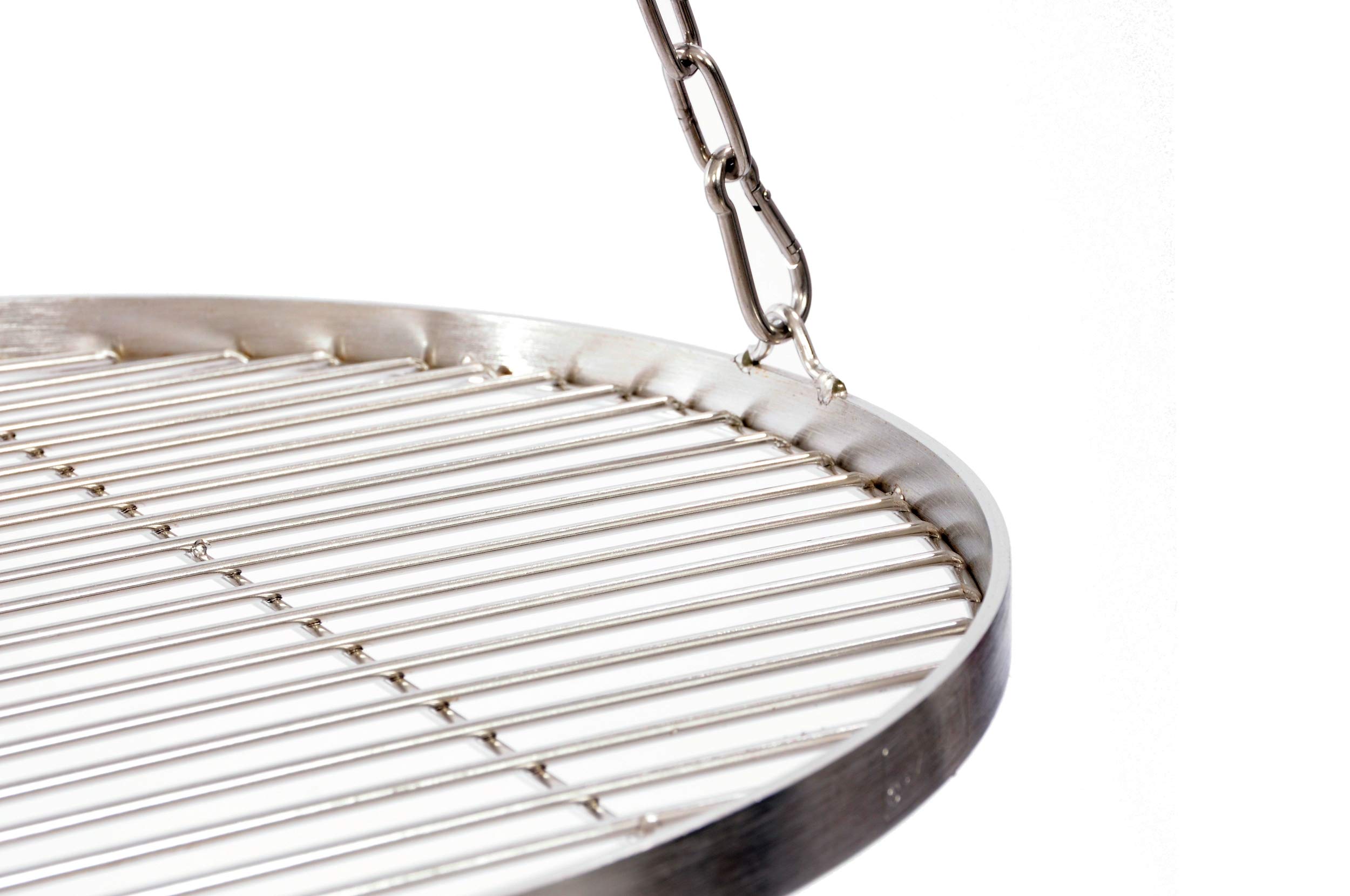Grillrost Aus Edelstahl 304, Ø 67 Cm, Mit Kette – Für Schwenkgrill, 14 Mm Stababstand, 4 Mm Stärke, 4,05 Kg
