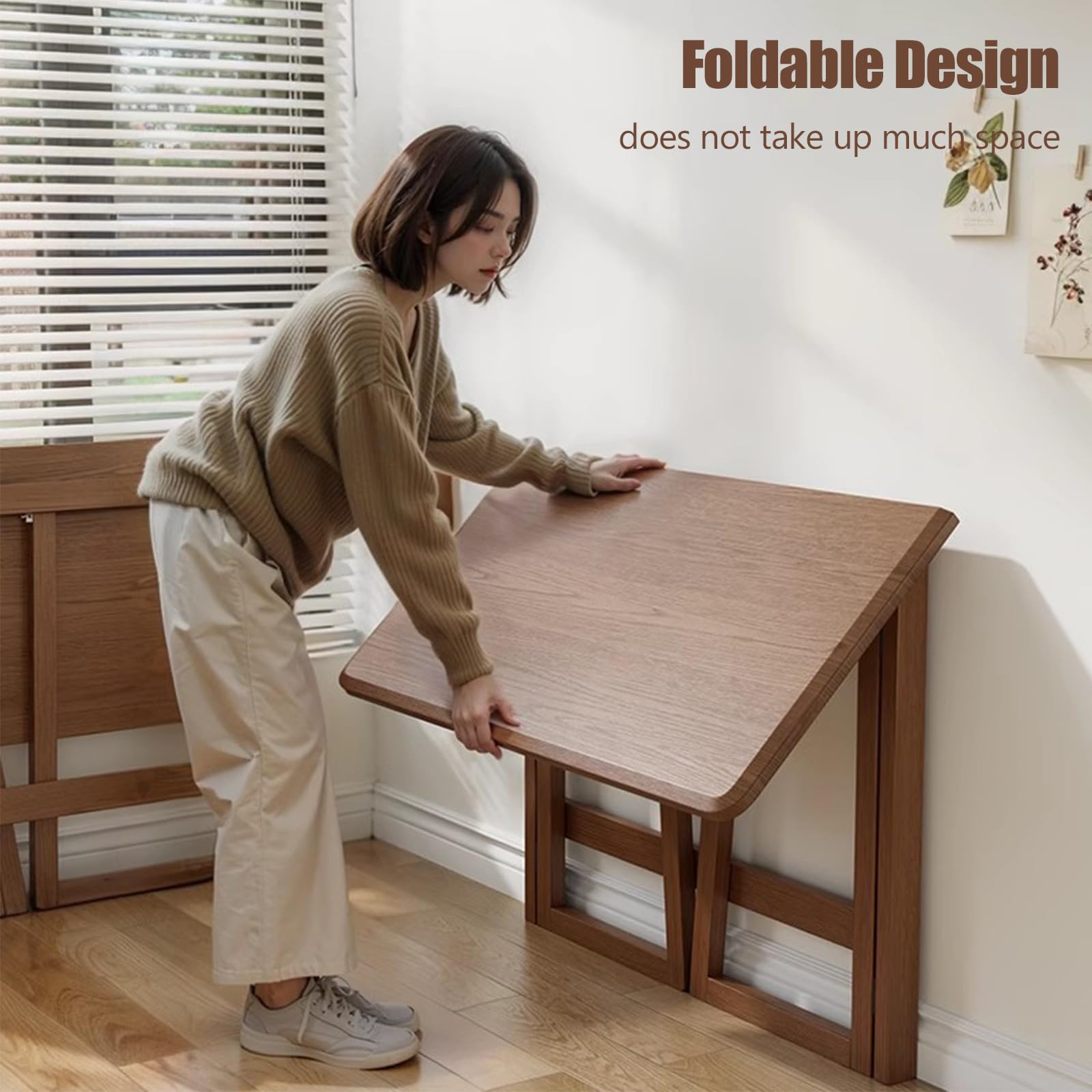Mid Century Moderner Klappschreibtisch aus Massivholz, kompakt, keine Montage, Schreib- und Lerntisch für kleine Räume, platzsparend, Heimbüro, Computertisch, stilvolles und funktionales Design