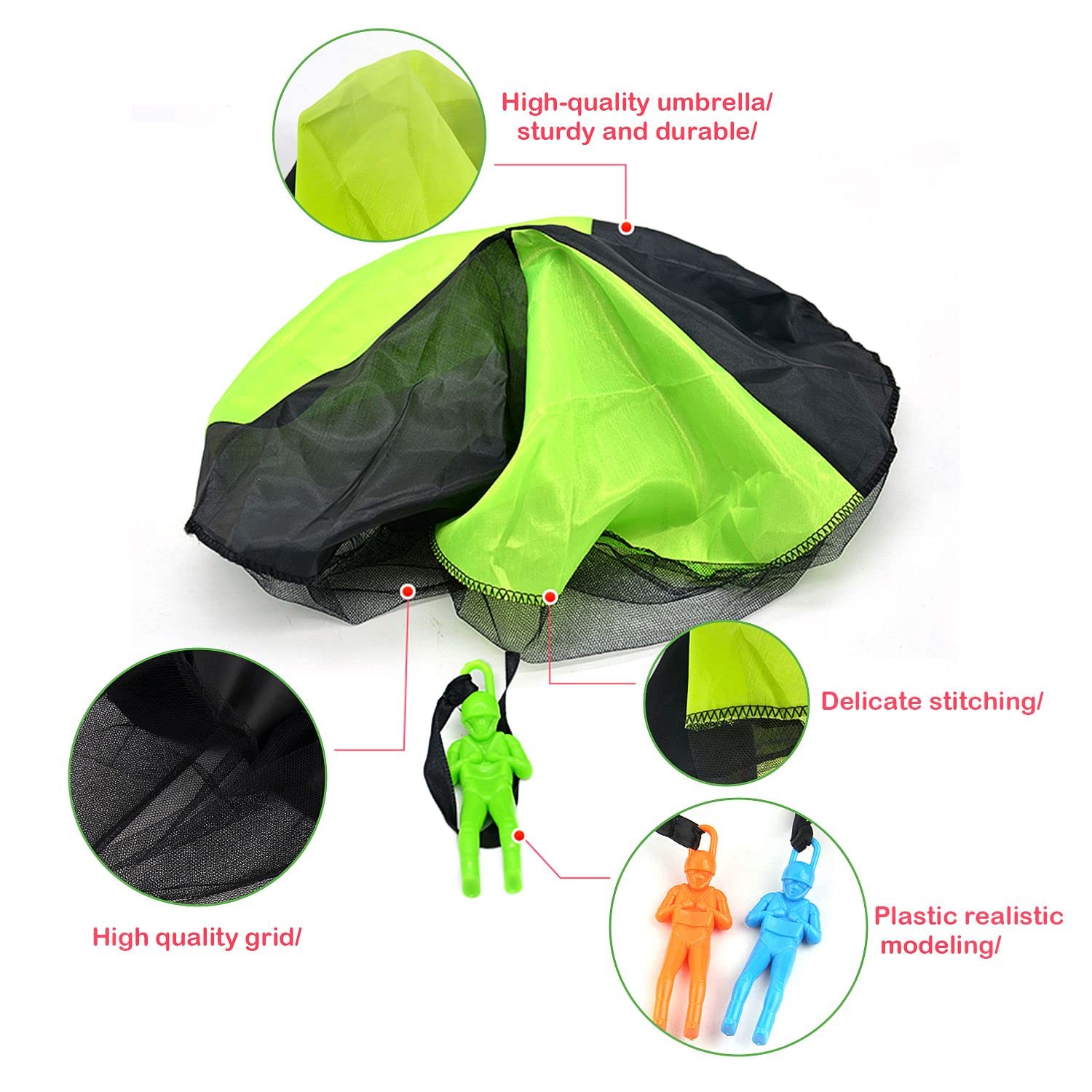 Set di 5 Giocattoli da Paracadute, Paracadute, Paracadute, Giocattolo di atterraggio per aquiloni da Uomo, Gioco da Giardino per Bambini, Giochi all'aperto per Bambini