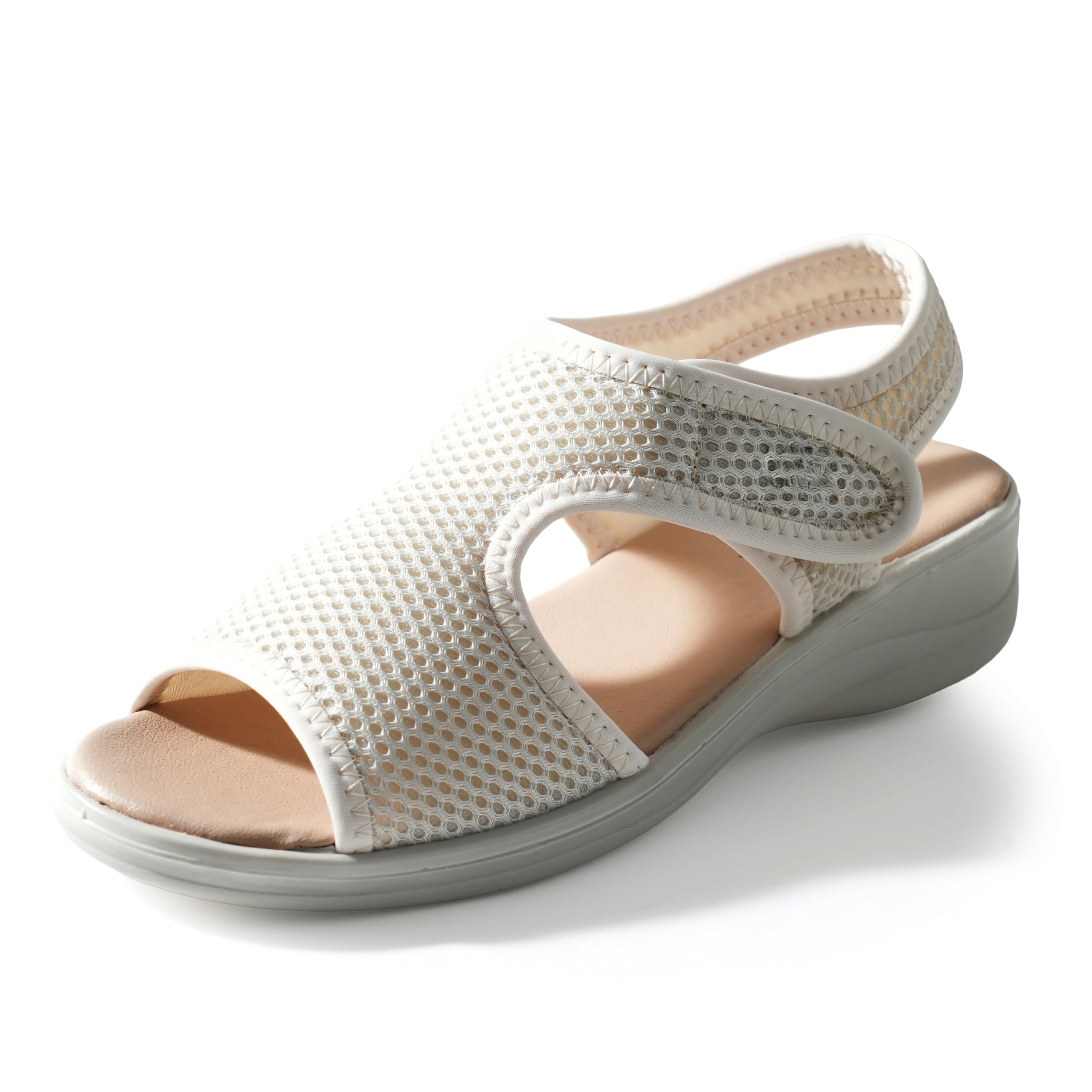 Sandalias de mujer confort ortopédicas con ajustable ideal para personas mayores Empeine malla transpirable cuña 4,5 cm suela amortiguada antideslizante ideal pies sensibles verano