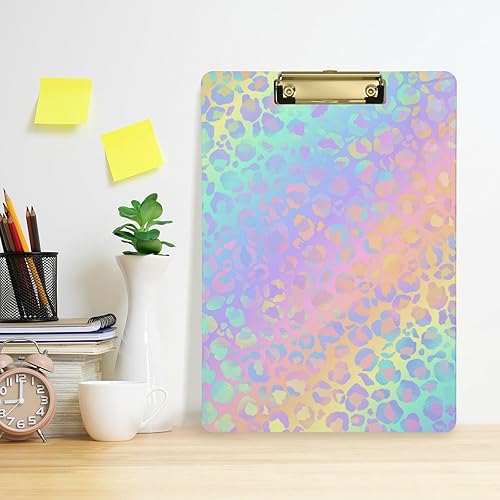 Miniatura 5 de Portapapeles de plástico con estampado de leopardo arcoíris, diseño de moda, tamaño carta, para estudiantes, niños, mujeres y hombres, tablero de