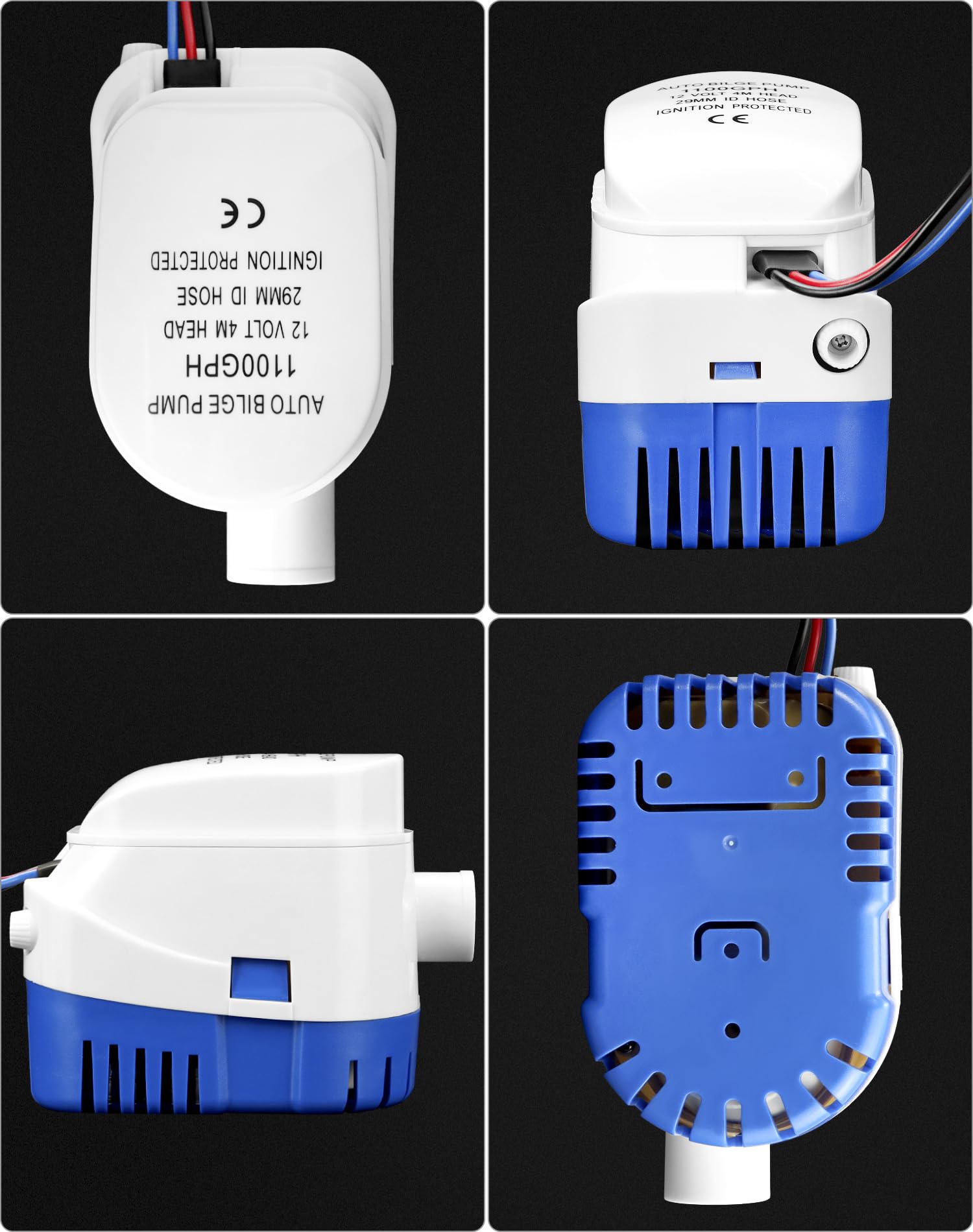 QWORK® Pompa di sentina 12v automatica, con galleggiante, 1100GPH, per allevamenti ittici, acquari, navi