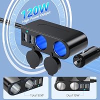 Rocketek 120W Szivargyújtó Elosztó 2 Aljzattal és 2 USB Porttal - Autós Töltő Adapter 12V/24V Okostelefonhoz, GPS-hez, Kamerához 4