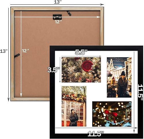 Miniatura 7 de Golden State Art - Marco de 12 x 12 con paspartú - Muestra cuatro fotos de 4 x 6 - Marco cuadrado para collage - Vidrio auténtico con colgador de