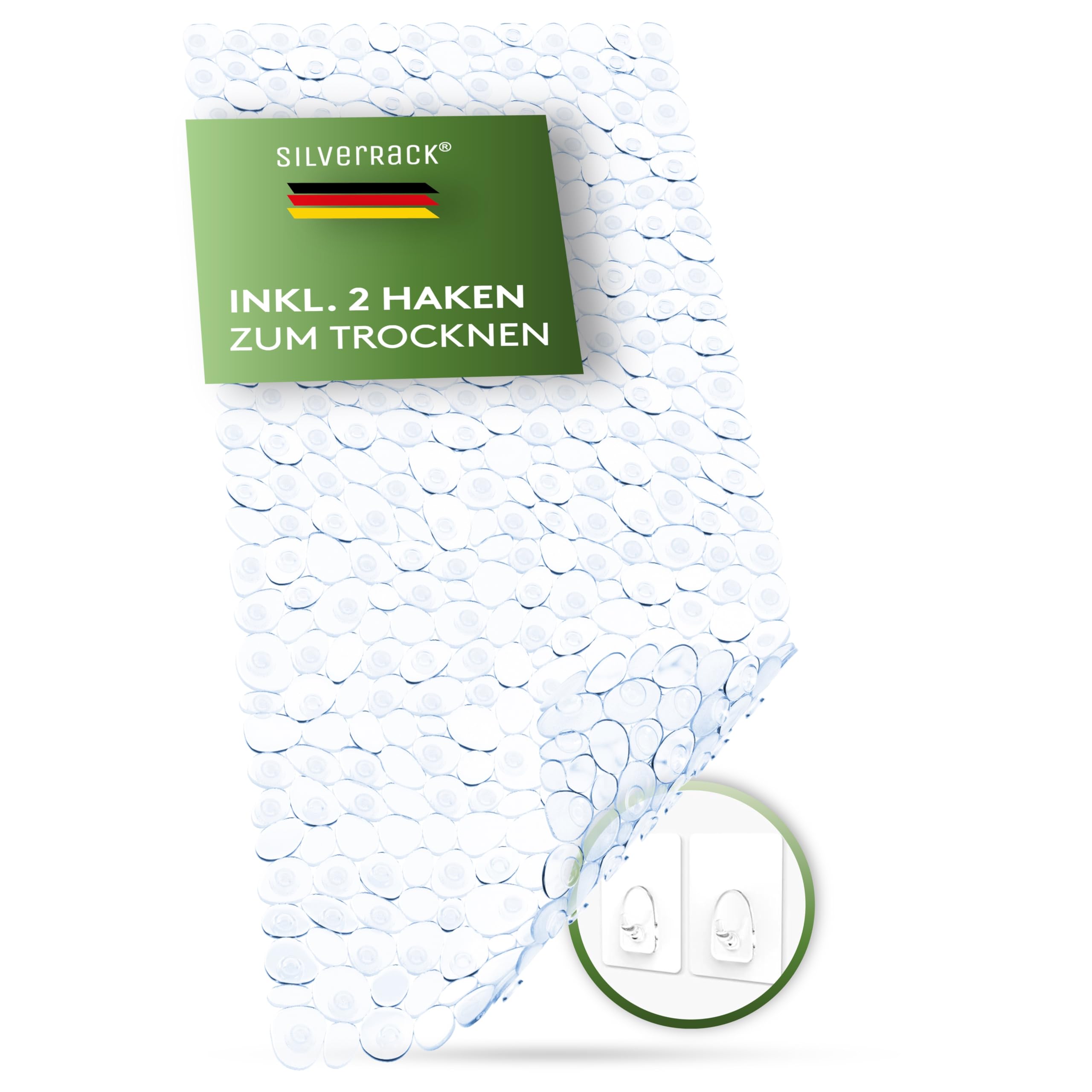 SilverRack Alfombrilla de bañera de 88 x 40 cm (diseño de piedra transparente), antideslizante, sin BPA, alfombrilla de ducha resistente al moho y lavable a máquina