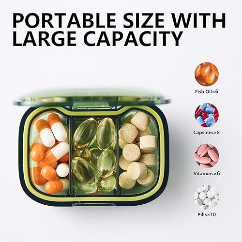 Miniatura 4 de Sukuos Paquete de 2 pastilleros pequeños de 3 compartimentos, organizador de píldoras de viaje para bolsillo, pastillero diario portátil para