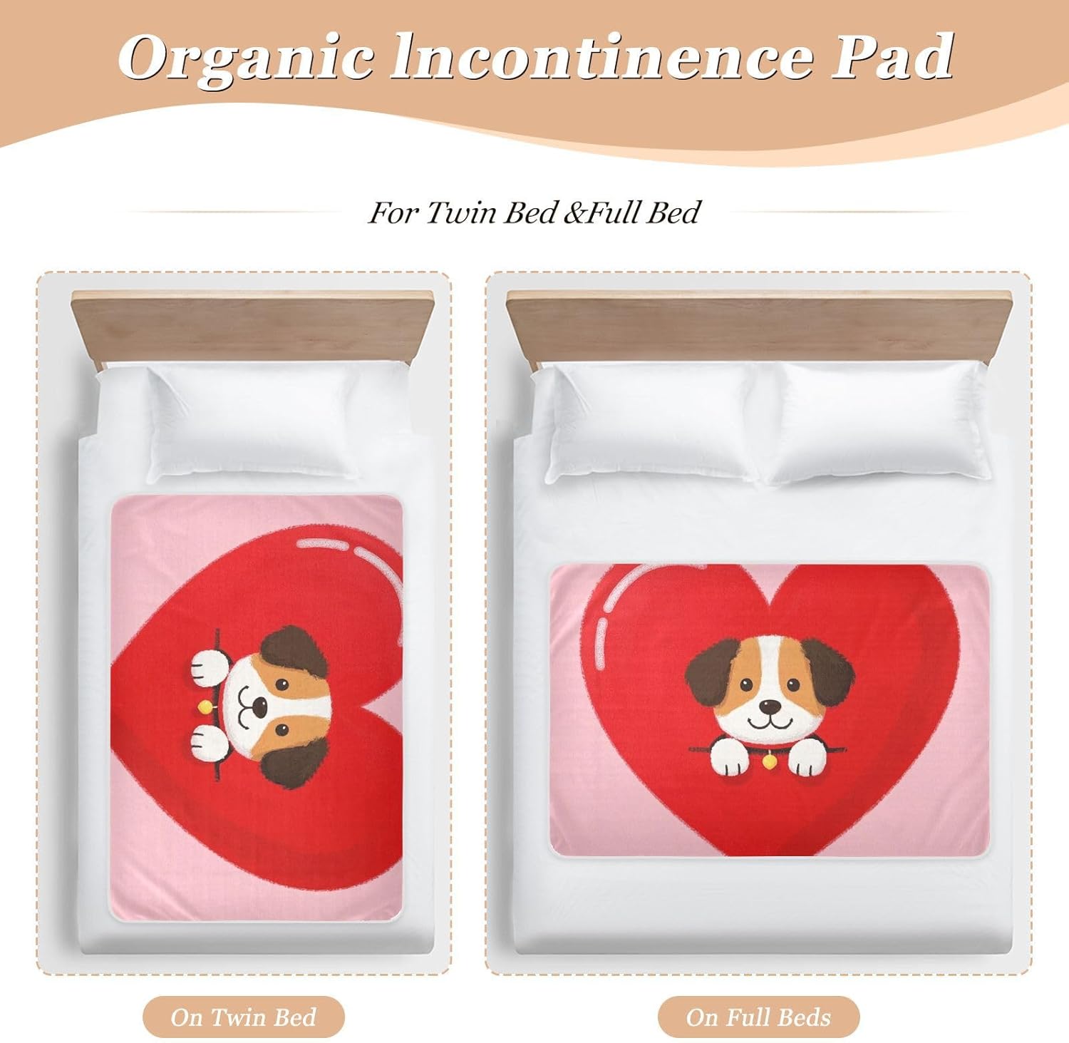 Funny Cartoon Heart Animal Dog Extra Large Resuable Bed Underpads Soft Absorbent Diaper Changing Pad Cute Cool Pee Mats for Infant Toddler , 52" L x 34" W