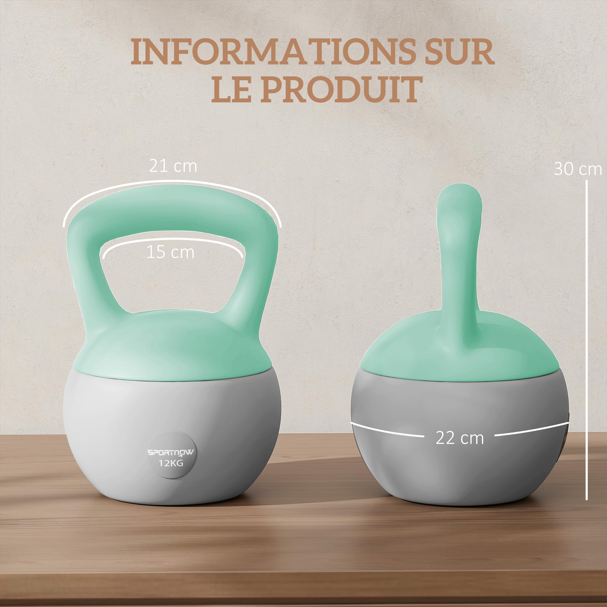 SPORTNOW Kettlebell 6/8/10/12kg - Collaborazione Aosom.fr x FFHandball - Manubrio con impugnatura antiscivolo per fitness allenamento cardio