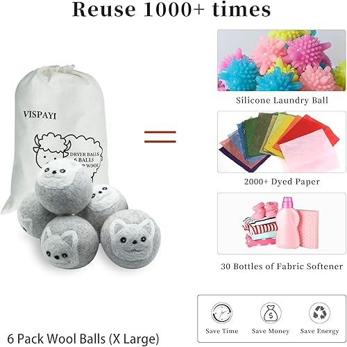 Miniatura 5 de Bolas de secadora reutilizables para lavandería, bolas de lana XL bonitas, bola suavizante de tela, bolas de secadora extra grandes con patrón de