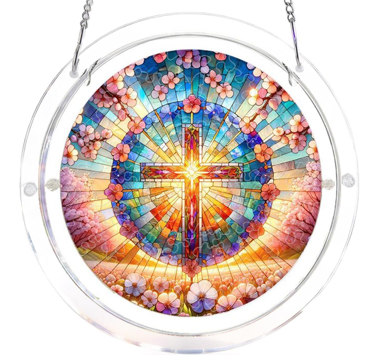Jesus Cross Acrylic Jigsaw Puzzles Suncatcher, 8.9 Inch Window Hanging Suncatcher Acrylic Puzzle, DIY Home Decor Art Gift