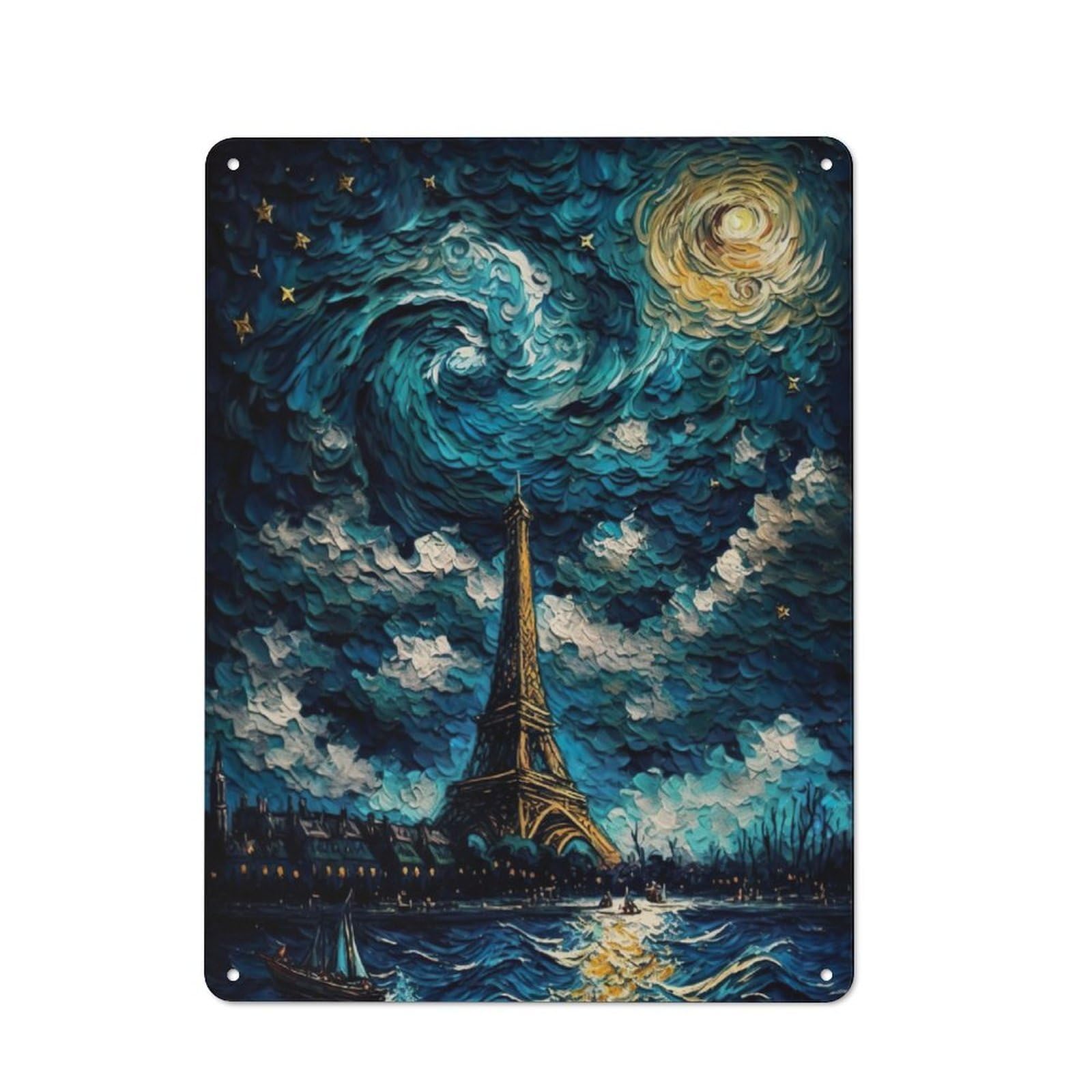 Junmoney Lake At Eiffel Tower Vintage Vintage Tin Sign 40X30cm Featuring Cafe Wall Decor For Coffee Bar, Kitchen, Bistro Or Tea Corner