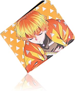 Roffatide Anime Demon Slayer Agatsuma Zenitsu Wallets Artificial Leather Slim Bi-Fold Wallet Multi Purpose Wallet