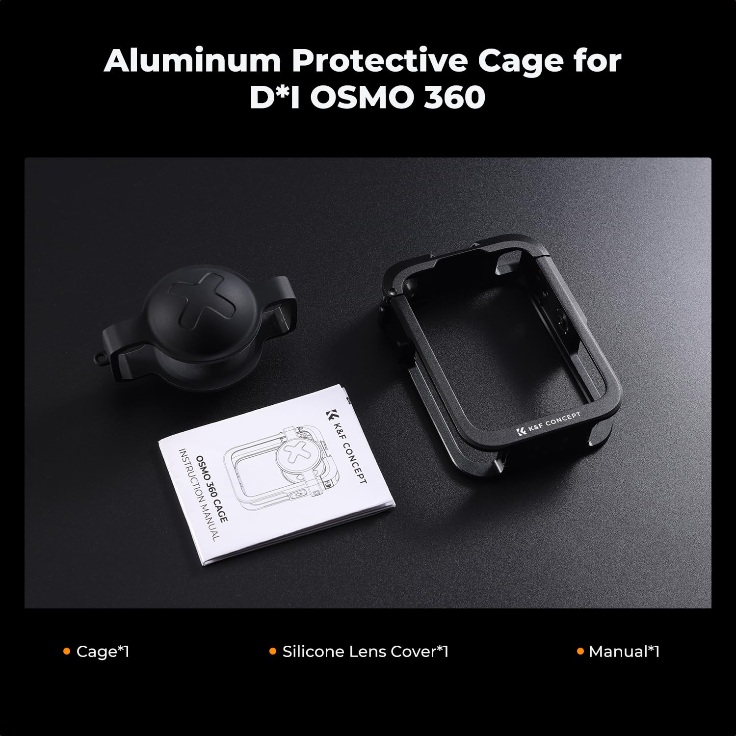 K&F CONCEPT Gabbia Metallica Compatibile con DJI Osmo 360 | Custodia Protettiva in Alluminio | Include Coprilenti in Silicone, Telaio con 2 Attacchi a Freddo e Contatti di Ricarica