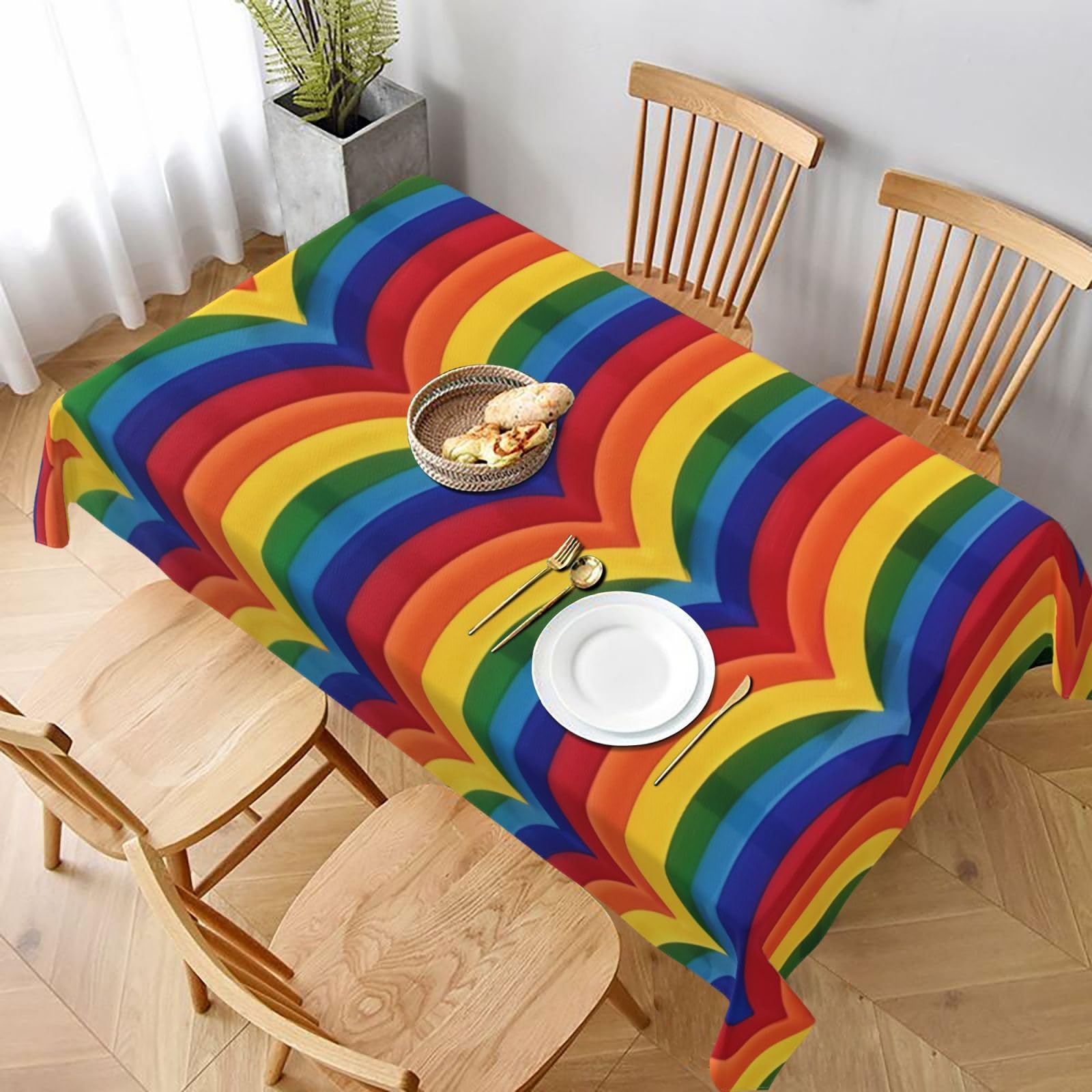 WPKJU Rainbow Pattern Printed Tablecloth 60x90 in Water Resistant Table Cover Washable Rectangle Table Cloth for Dining Tables