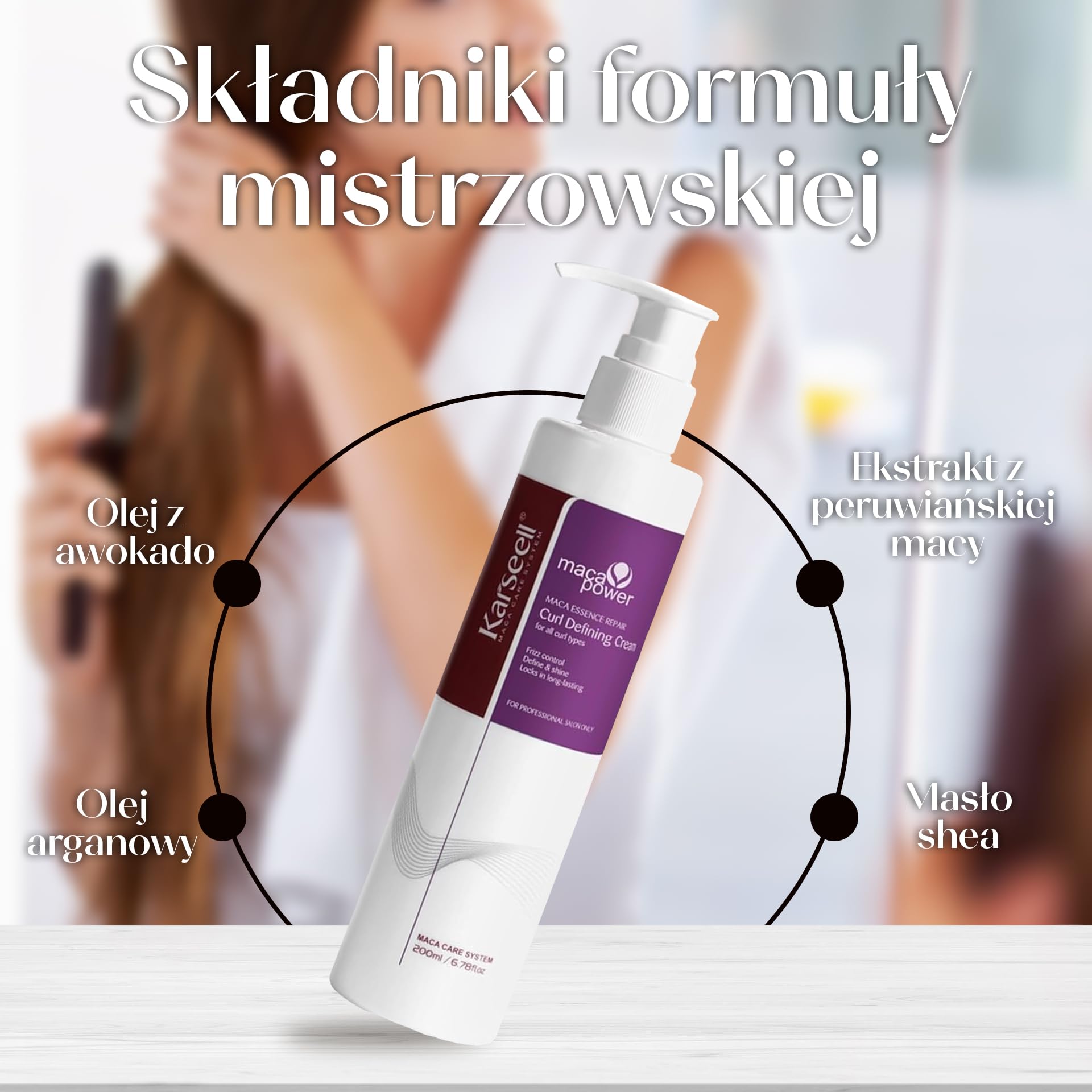 KARSEELL MACA CARE SYSTEM Krem do Loków Curl Defining Cream Leave In Nawilżająca Kuracja Bez Spłukiwania z Proteinami Jedwabiu i Witaminą E do Włosów Kręconych Falowanych Afro 200ml