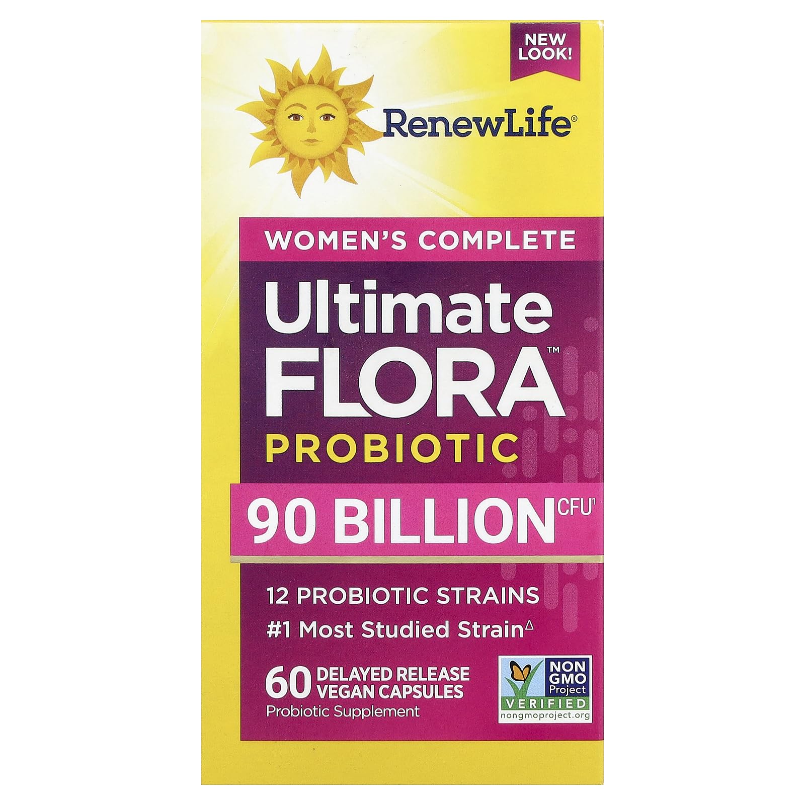 Renew Life Women's Probiotic Capsules, Supports pH Balance for Women, Vaginal, Urinary, Digestive and Immune Health, L. Rhamnosus GG, Dairy, Soy and Gluten-Free, 90 Billion CFU - 60 Ct
