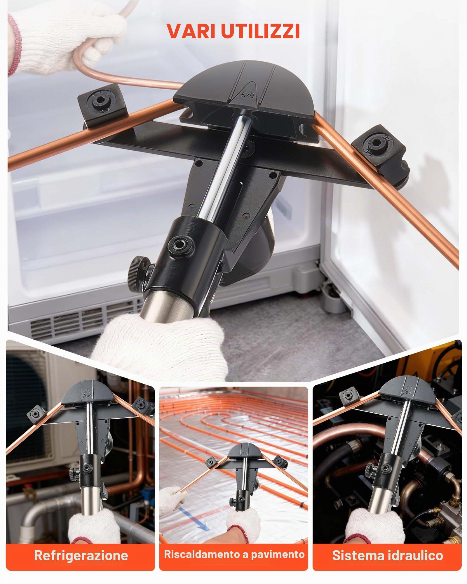 VEVOR Kit Piegatubi Idraulico 6-22mm Pinza Piegatrice Idraulica per Tubi in Rame, Set di Utensili per Piegatura HVAC Curvatura a 90° con 7 Matrici in Lega di Alluminio, per Riparazione di Automobili