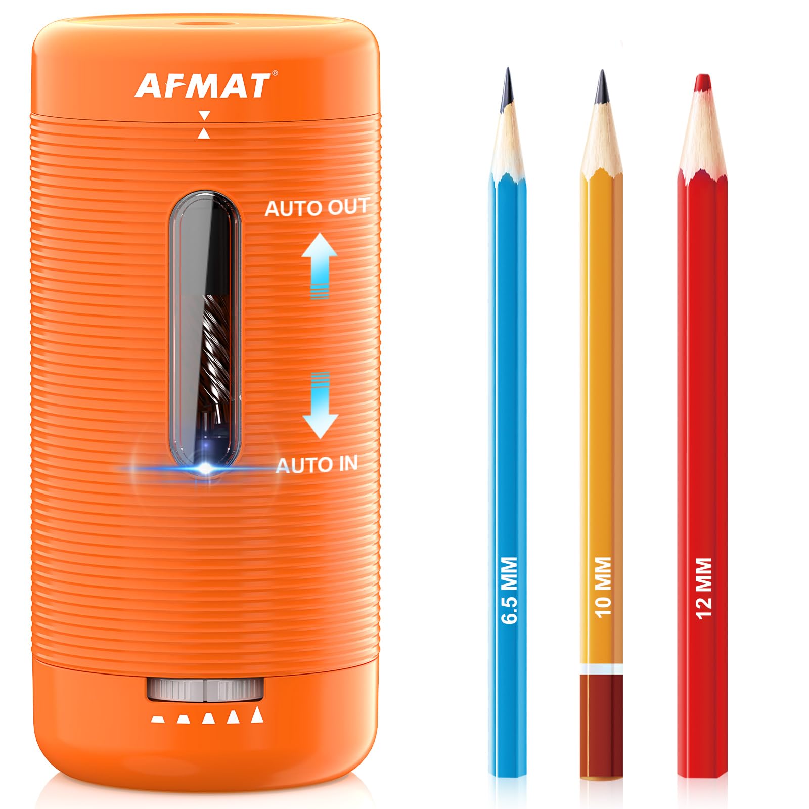 AFMAT Electric Pencil Sharpener, Fully Automatic Pencil Sharpener, Auto in & Out, Rechargeable Hands-Free Sharpeners for Jumbo & Colored Pencils (6.5-12mm), Portable for Home/Classroom/Office PSC2