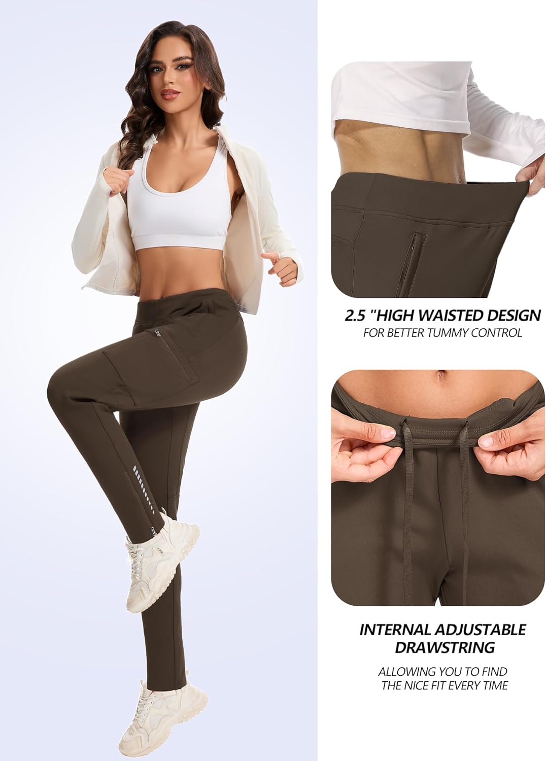 Toomett Women's Fleece Lined Joggers High Waisted Water Resistant Thermal Hiking Pants Cold Weather Sweatpants with Pockets - Image 6