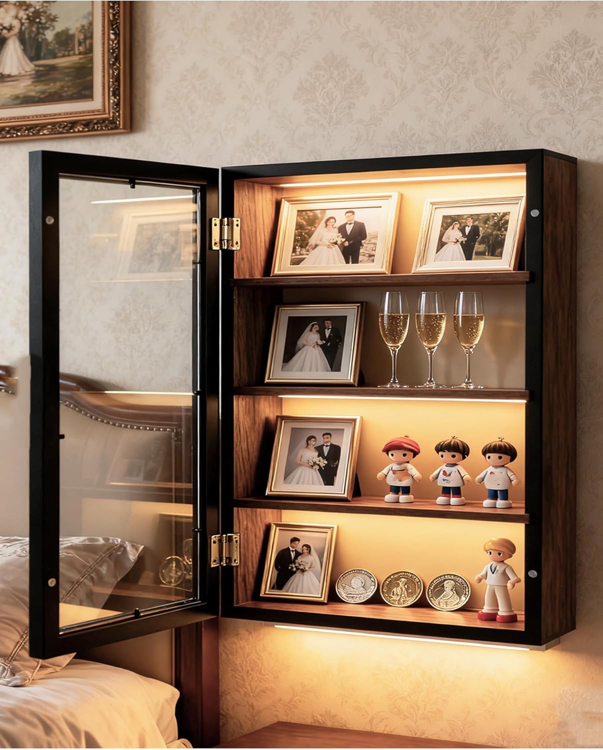 11x16 Shadow Boxes Frames Large Shadow Box with Removable 3-Grid Shelves Deep Memory Box Display Case Solid Wood Shadow Box for Medals, Wedding Bouquet, Collectibles (Black)