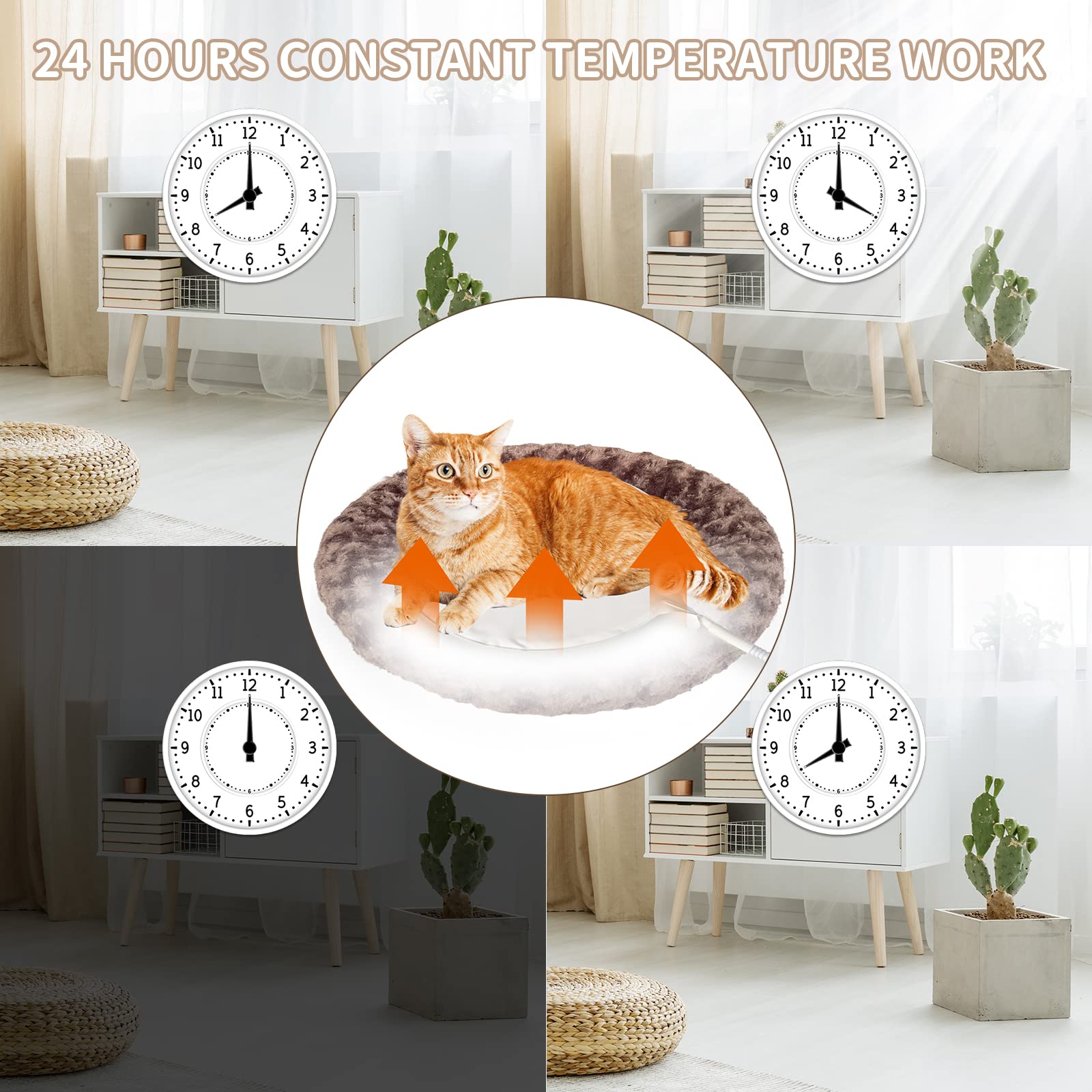 AUPETEK Heated Cat Beds for Indoor Cats Round Warming Cat Beds Super Soft Machine Washable Thermo Kitty Electric Heating Bed
