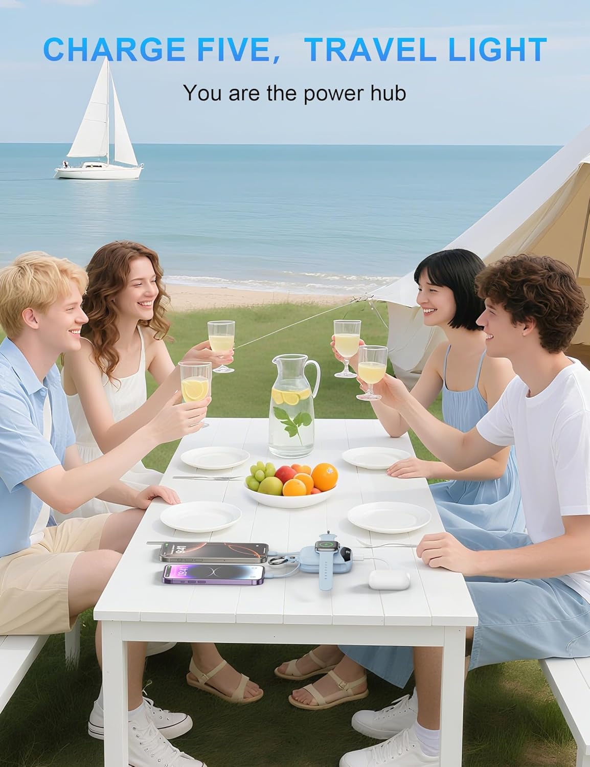 Portable Charger, 10000mAh 22.5W Fast Charging Power Bank with Built-in Cables, Travel Essentials Battery Pack with LED Display for iPhone, Portable iWatch Charger for 11/10/9/8/7/6/SE/Ultra Dawn Blue - Image 7