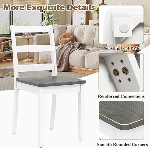 Miniatura 7 de COSTWAY Juego de 2 sillas de comedor de madera, modernas sillas laterales de cocina sin brazos de mediados de siglo con respaldo curvado y patas de