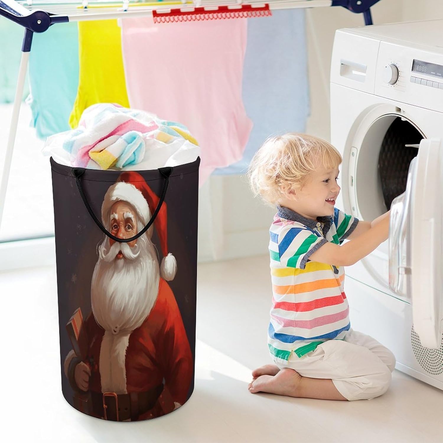 Santa Claus Laundry Hamper Waterproof Clothes Basket Large Capacity Collapsible Laundry Basket Freestanding Clothes Hamper for Dorm Family Bathroom Decor Storage 86L