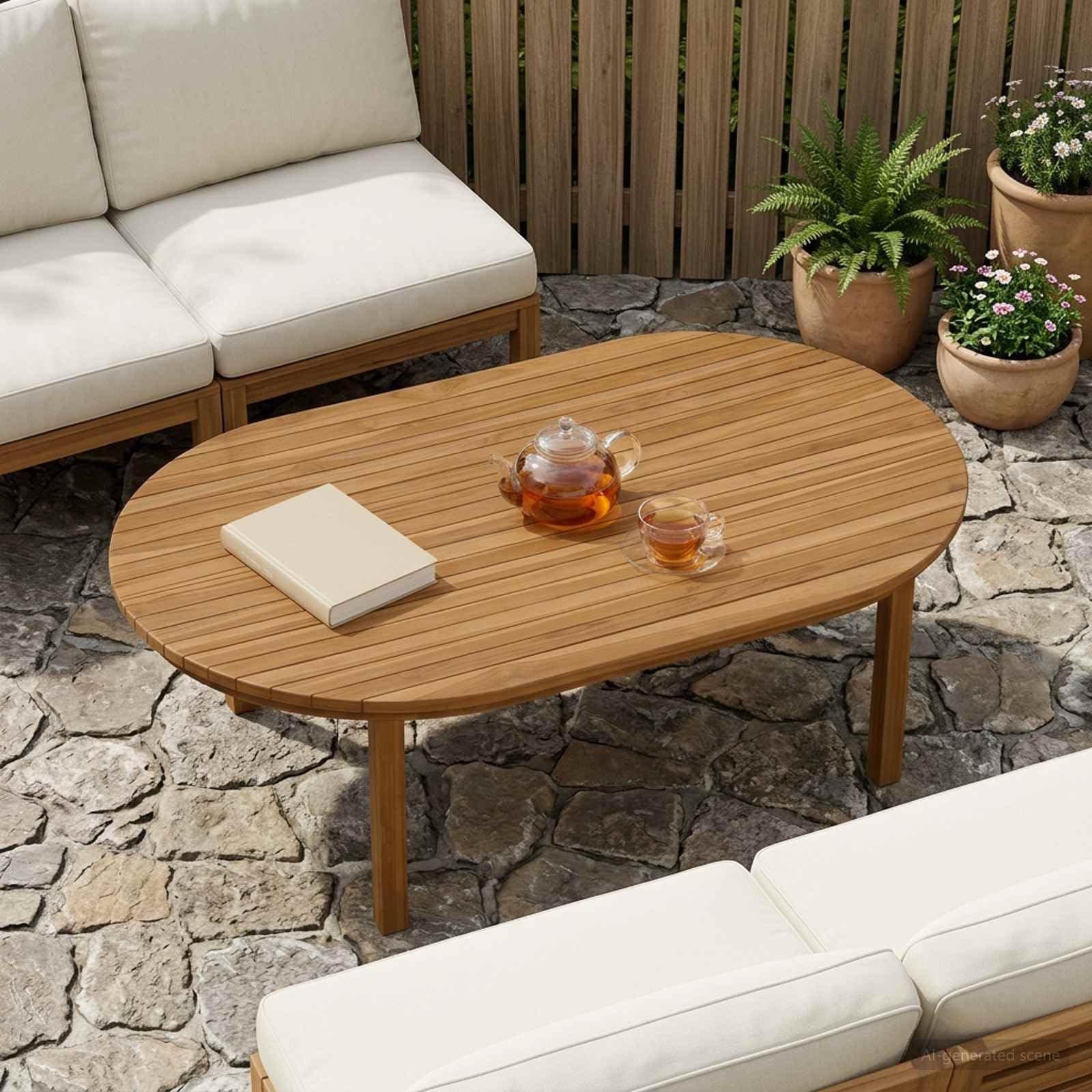 vidaXL Plateau de Table 120 x 70 x 3,5 cm Ovale Bois de Teck Massif, Surface en Teck Chic, Plateau Moderne pour Table à Manger, Meuble Pratique et Tendance