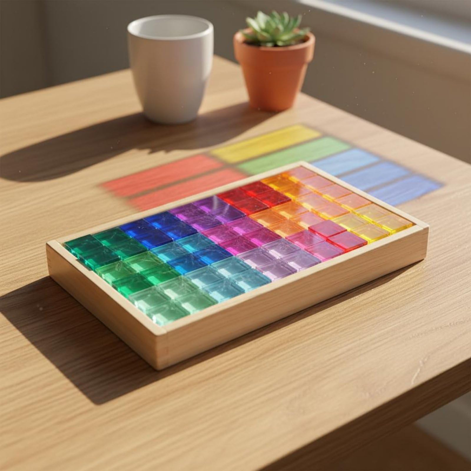 Children Sensory Blocks Set Didattico con Blocchi Sensoriali Tavola Cromatica Pannello Trasparente Gioco di Confronti in Acrilico E Legno Adatto a