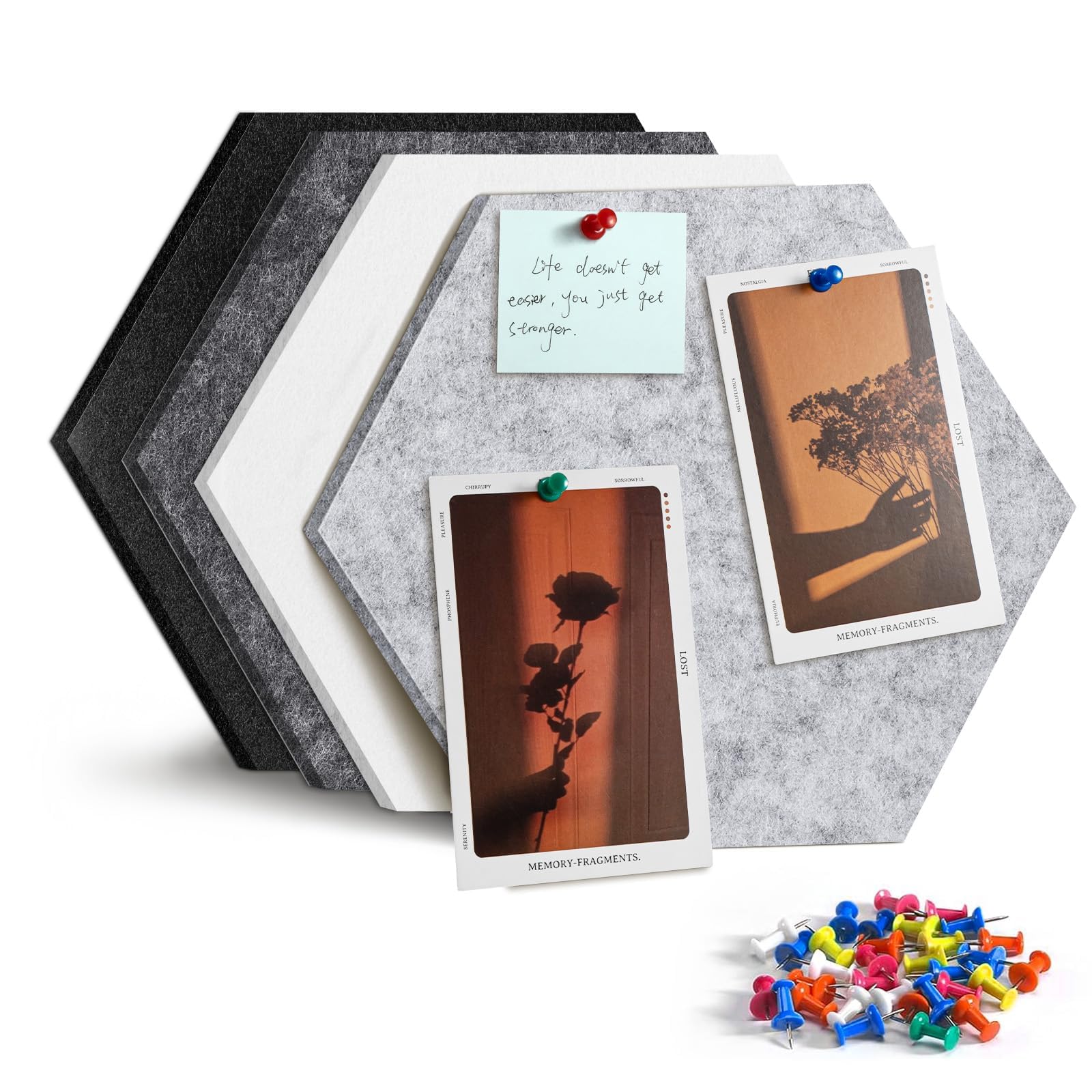 Uoisaiko 30cm Hexagon Felt Pin Board Pack of 4 Bulletin Board Notice Boards for Home Office Kitchen Felt Wall Tiles for Photos Memos