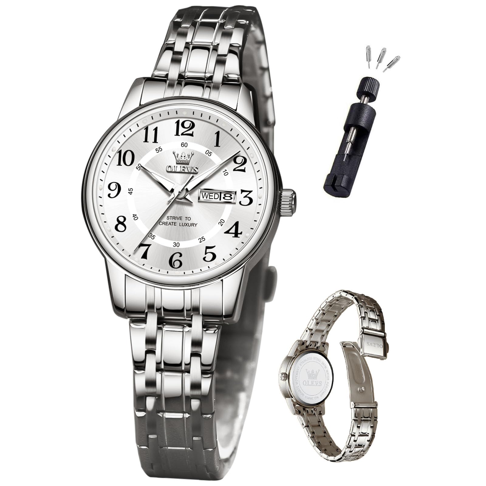 OLEVSWomen's Watches Luxury Diamond Arabic Dial Wrist Watch for Women with Date Waterproof Stainless Steel Quartz Ladies Watch