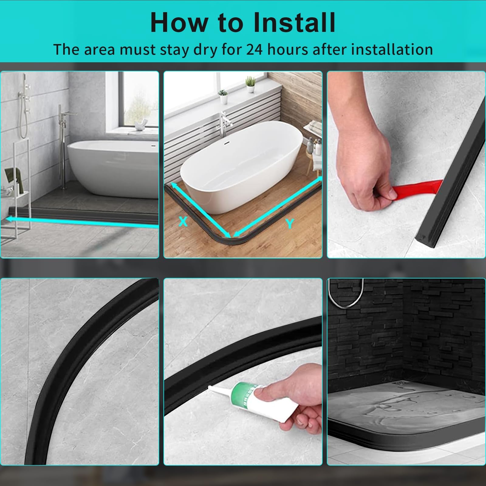 Hi-Na Umbral de ducha plegable de 3 pies/5 pies/6 pies/8 pies 10 pies, barrera Watei para ducha y tapón de agua, mantiene el agua dentro del umbral del agua para separación húmeda y seca (3 pies,