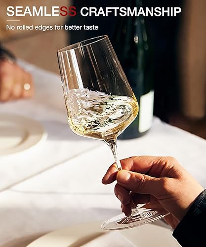 Miniatura 4 de LUNA & MANTHA Juego de 4 copas de vino, 444 ml sopladas a mano de cristal para vino tinto y blanco con tallo, regalo ideal para bodas o cumpleaños