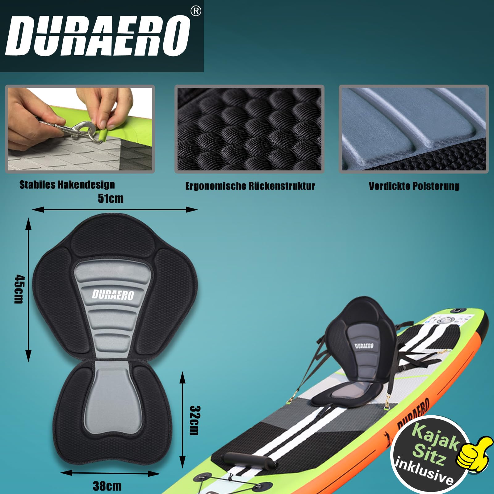 Planche de paddling Stand up paddling SUP - Siège kayak - 330 x 76 x 15 cm - Jusqu'à 150 kg - Coussinet intégré - 3 Finlandais - Double pagaie réglable - Accessoires complets